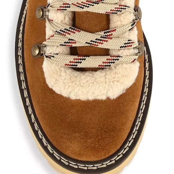 See by Chloe Eilieen Shearling Trimmed suede and leather ankle boots in Tan. - Picture 2 of 5